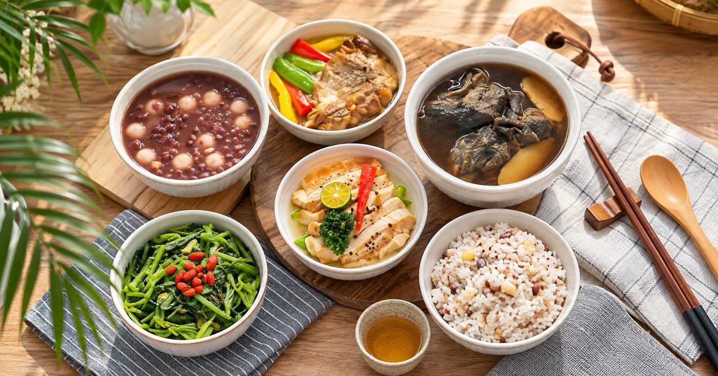 桃園月子中心怎麼選?10個參觀重點一次看 紫莉璽寶提供的月子餐圖片,包含主食、蔬菜、湯品與多樣料理